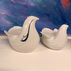 Pair Dansk Flora MCM Bird Serving Bowl Planter White Porcelain Made In Japan